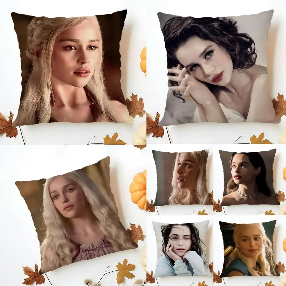 Simple Fashion Elegant E-Emilia Clarke Cushion Cover Washable Linen Pillowcase Soft  for Sofa Bed Cozy Home Room Decor