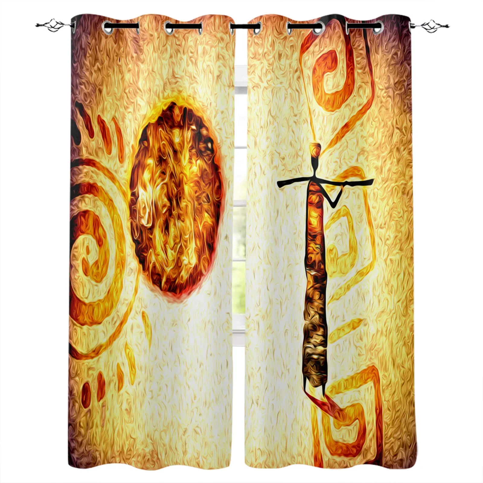 Africa Yellow Picture Totem Text Blackout Curtains Window Curtains For Bedroom Living Room Decor Window Treatments