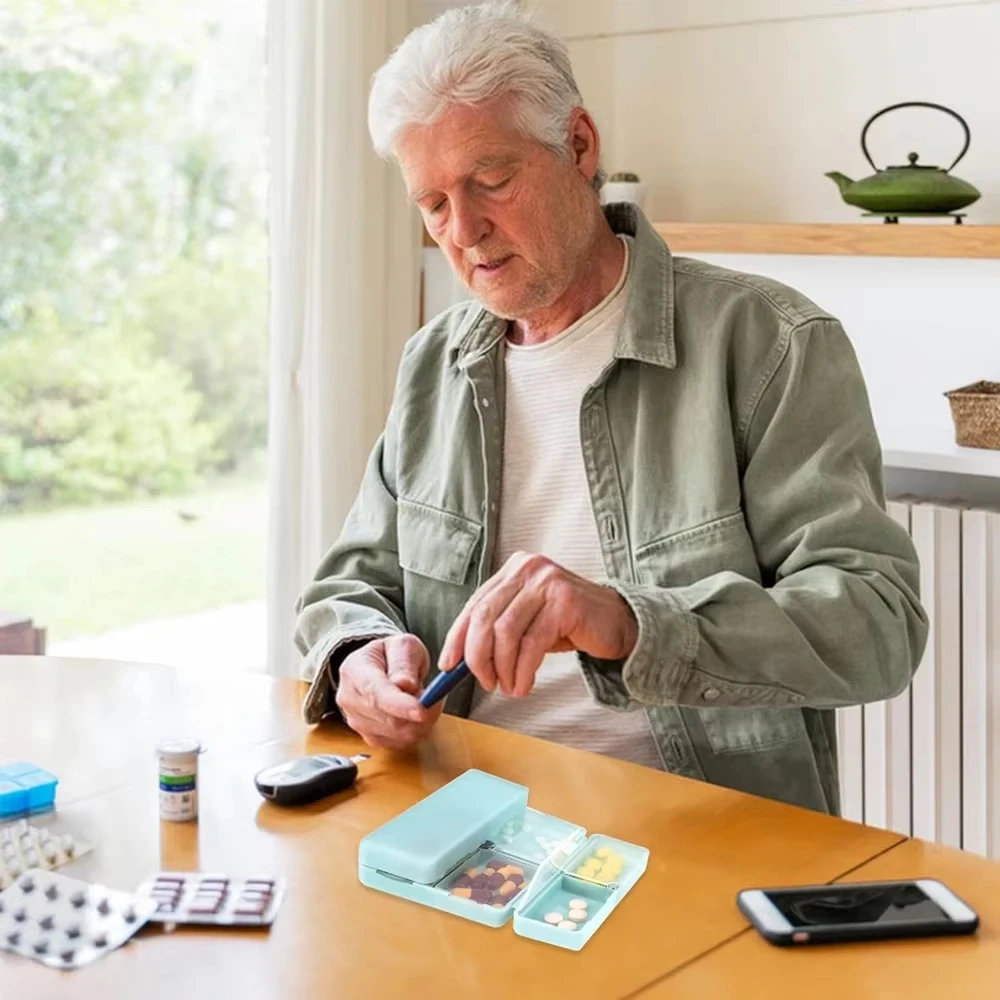 Organizador diário de comprimidos, 7 compartimentos, portátil, viagem, dobrável, tablets, bolsa, bolso, vitaminas, suplementos, suporte de medicação