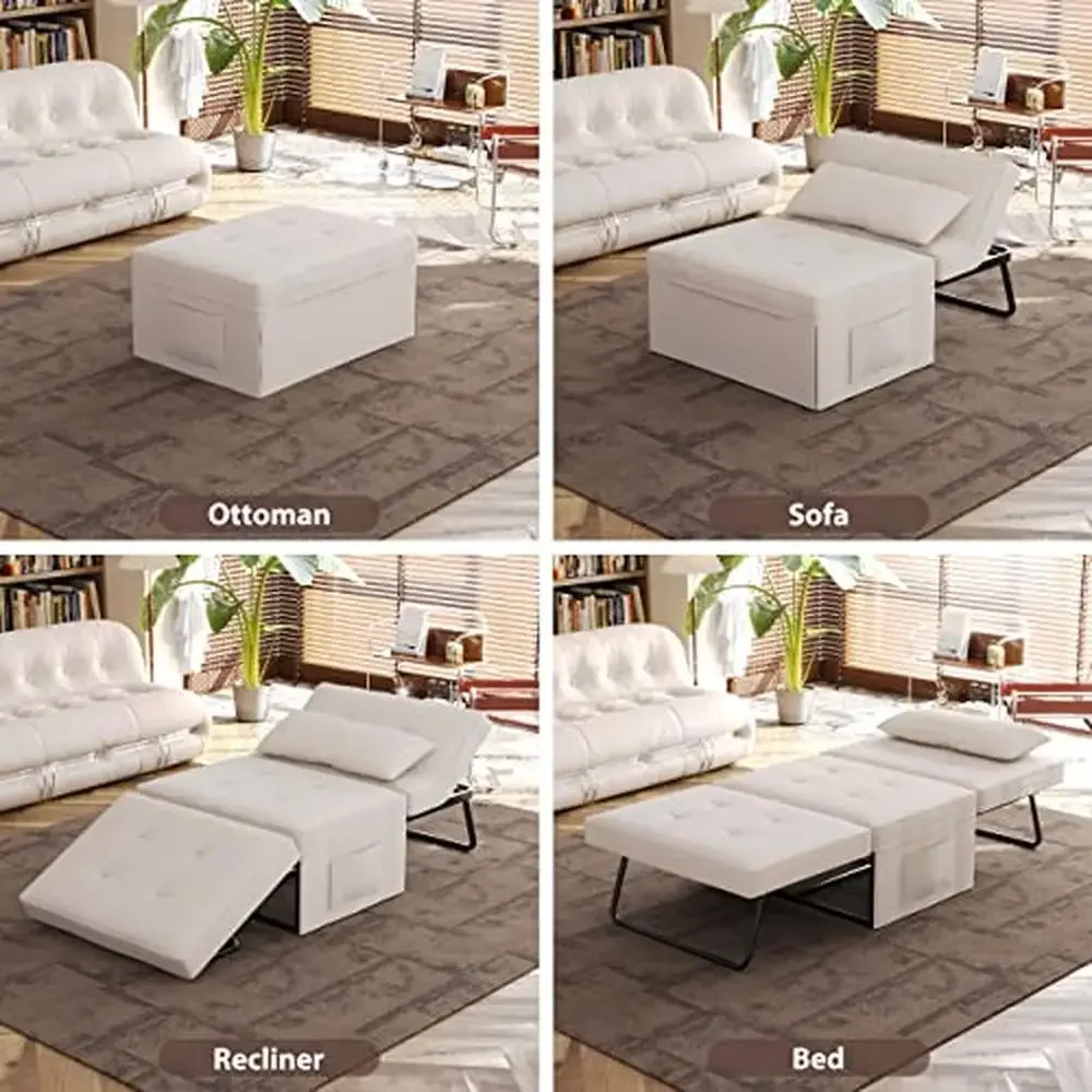 4-in-1 Folding Ottoman Sofa Bed Recliner Space Saving with Side Pocket Linen Upholstery Modern Style Twin Size 330lbs Max Weight