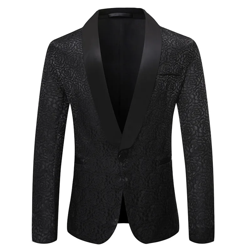 

Men's jacquard banquet dress jacket, men's rose green fruit collar wedding suit