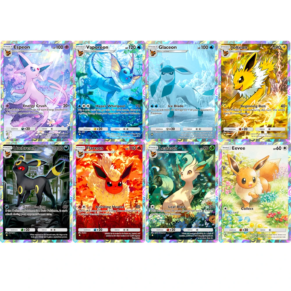 8Pcs/set Diy Pocket Cards Self Made TCG A3B Umbreon Vaporeon Leafeon Glaceon Flareon Espeon Eevee Rough Flash Collection Card
