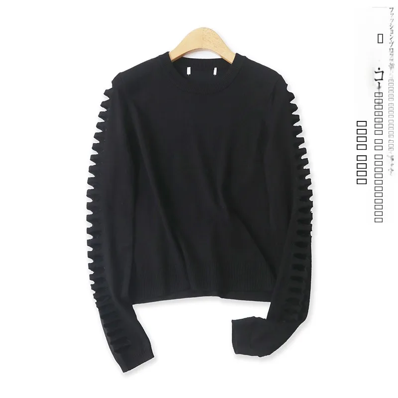 

Faionable Hollow out Knitwear round Ne Long Sve Elastic Slim Fit Women's Autumn New Sle Versatile Top Quali Material
