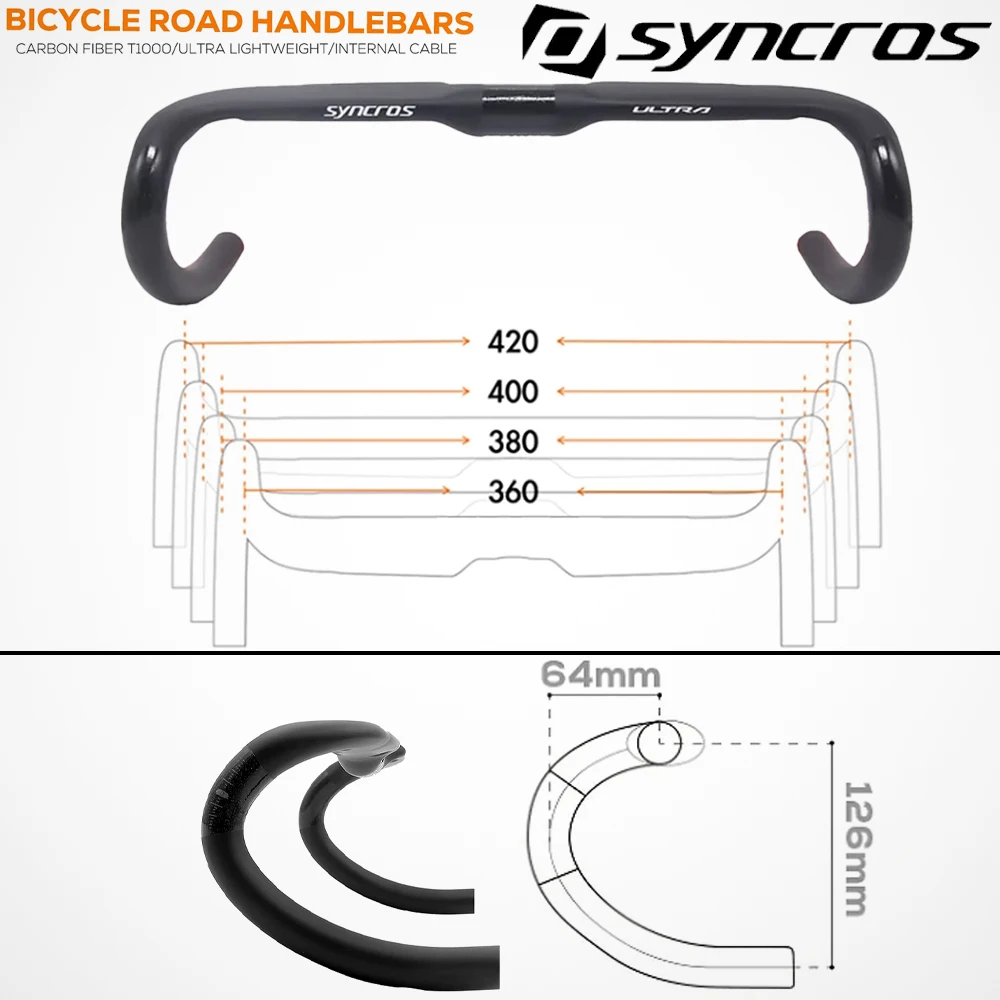 

Syncros T1000 Black Matt Road Handlebar, 380/400/420/440mm Fully Internal Routing Road Bicycle HandleBar the one