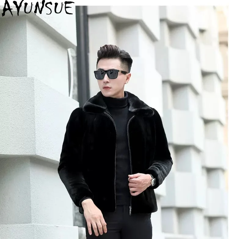 AYUSNUE Natural Mink Coat Men Luxury Clothes Baojia Mei Level Whole Mink Real Fur Coats Winter Jacket Man Warm Plus Size XS-12XL