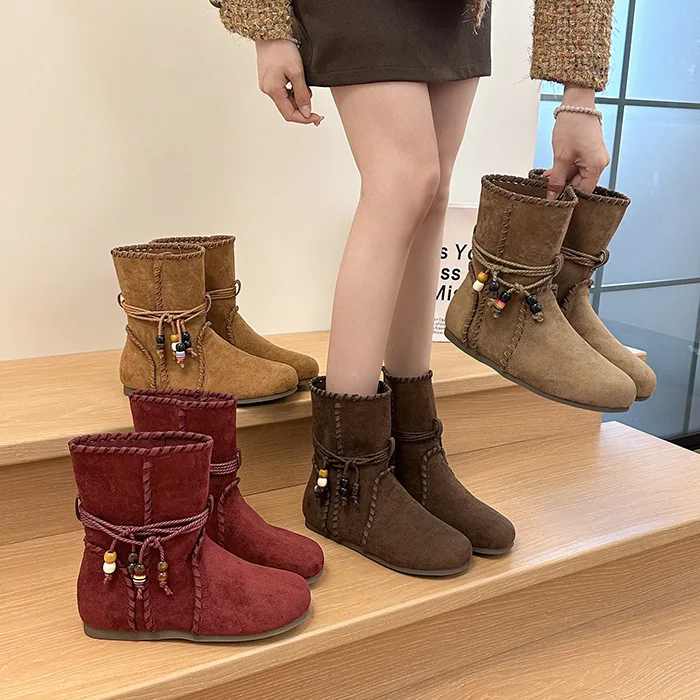 

Retro Western ort Boots Women's Brown Inner Elevation Highheel Autumn New Sle Faion Bootsribbing Smooth Surface Rubber