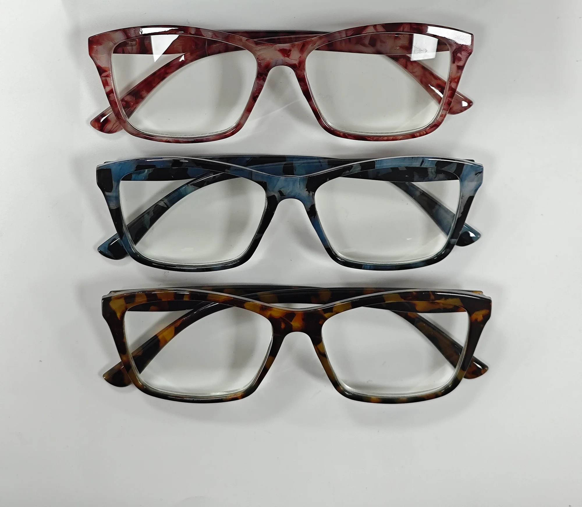 3PCS Marble-Pattern Reading Glasses, blue light blocking, spring hinges, comfy for reading and office use.