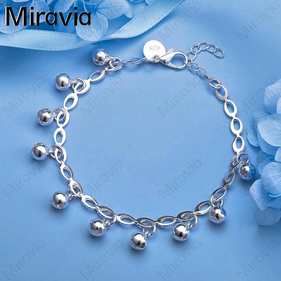 

Miravia 925 Sterling Silver Hanging Ten Small Bell Oval Chain Bracelet Women Fashion Wedding Party Jewelry