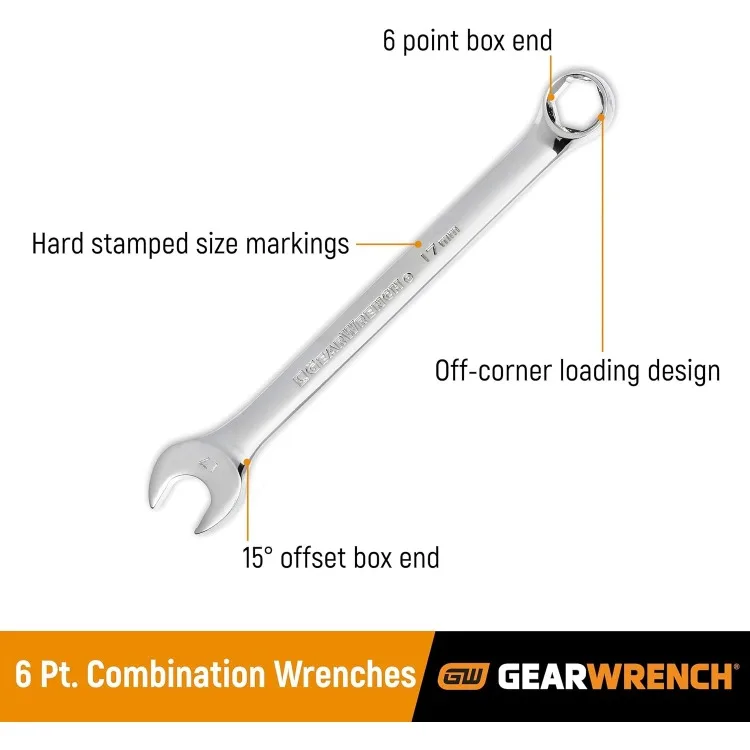 28 Pc. 6 Pt. Combination Wrench Set, SAE/Metric - 81923, Chrome