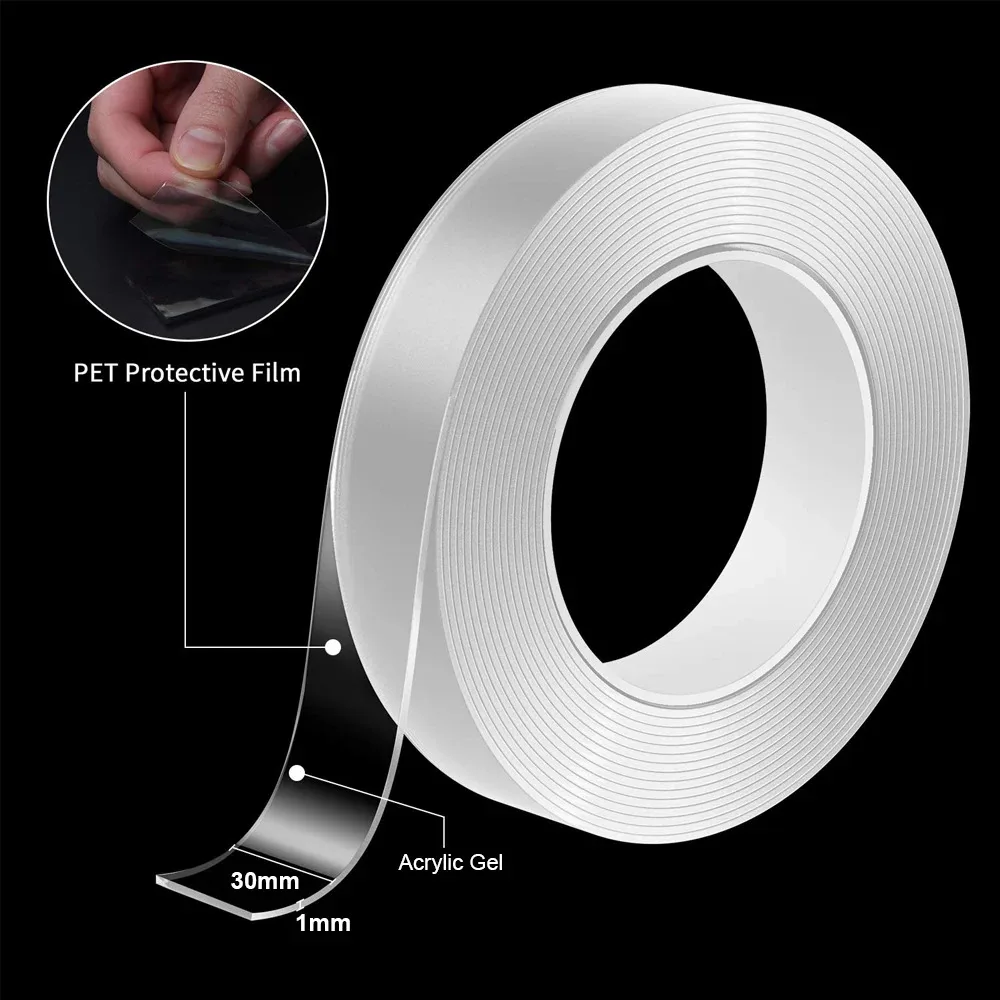 Ultra-strong Double-sided Adhesive Nano Tape Clear Removable Waterproof Extra Strong Sticky Strip Heavy-duty Two Side Tape