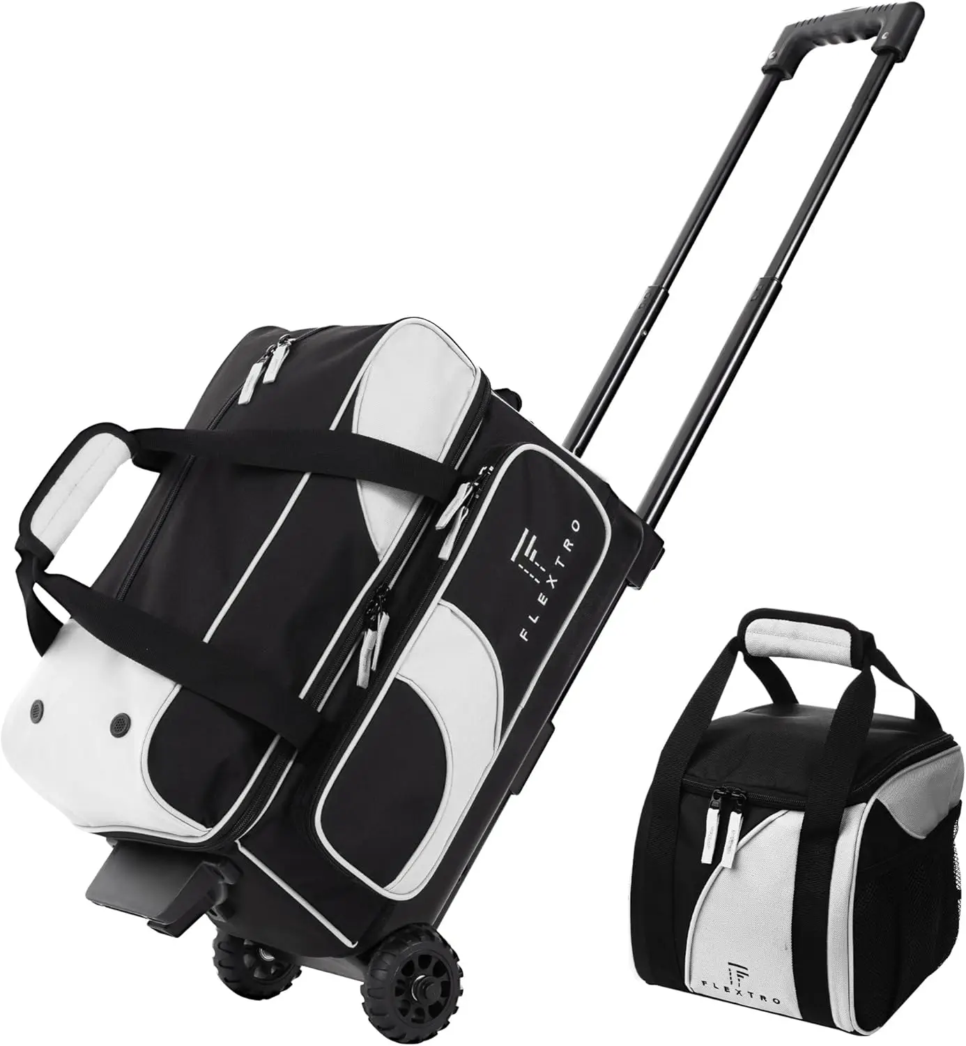 2 Ball Bowling Bag with Wheels Single Ball Bag; 2 Ball Double Roller Trolley with Compartments for Bowling