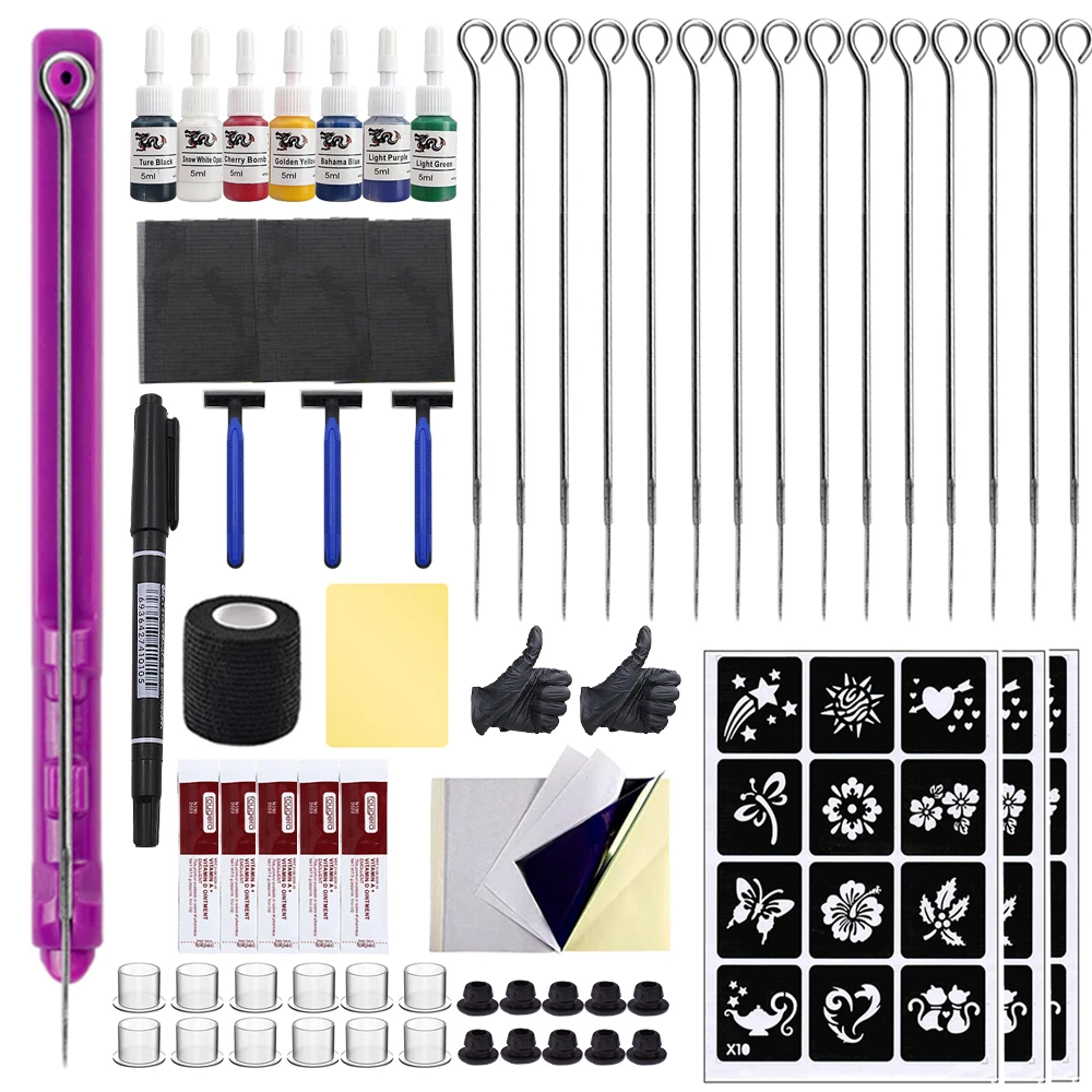 3D Hand Poke Pen and Stick Tool Tattoo Kit Tattoo Hand Poke Pen Kit  Needle Holder Ink Glover Bandage Kit Tattoo Beginner Kit