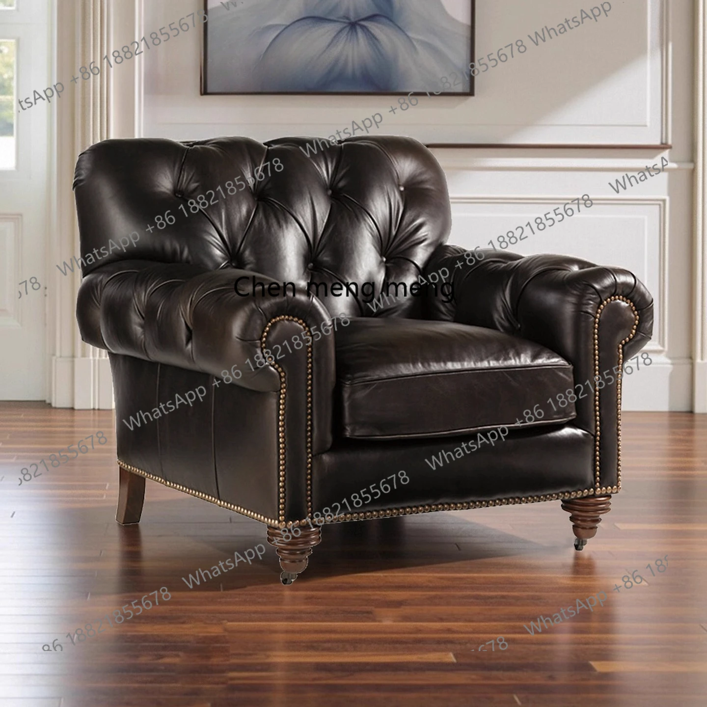 

Leather sofa living room single, oil wax leather buckle sofa