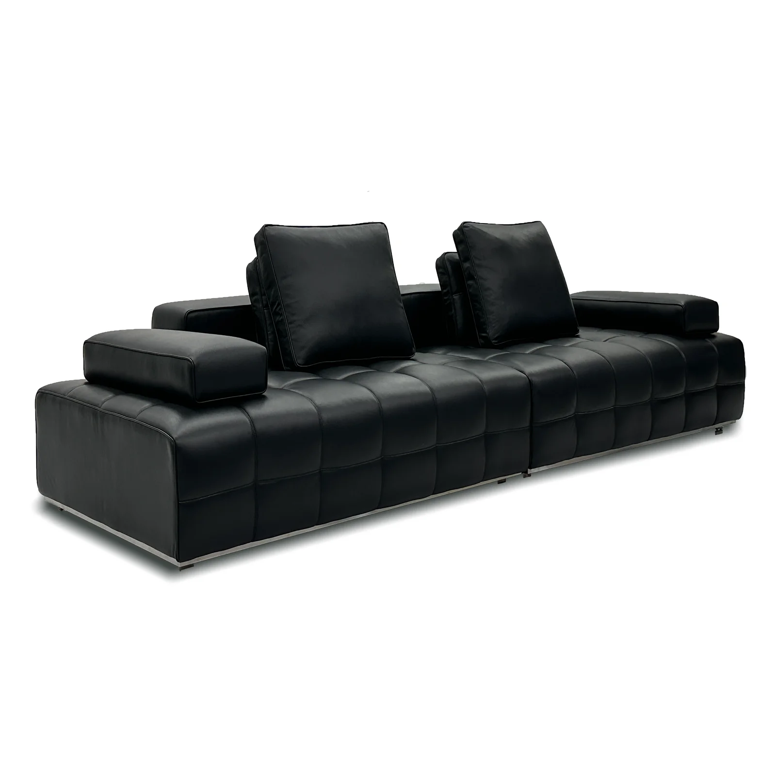 Straight row Nordic first layer leather sofa leather sofa high density sponge black Misxi chocolate