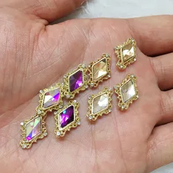 10pcs/lot 3D Alloy Rhombus Nail Art Charms Diamond Gems Flatback Crystal Rhinestone White/Champagne/Purple AB Color Nail Jewelry