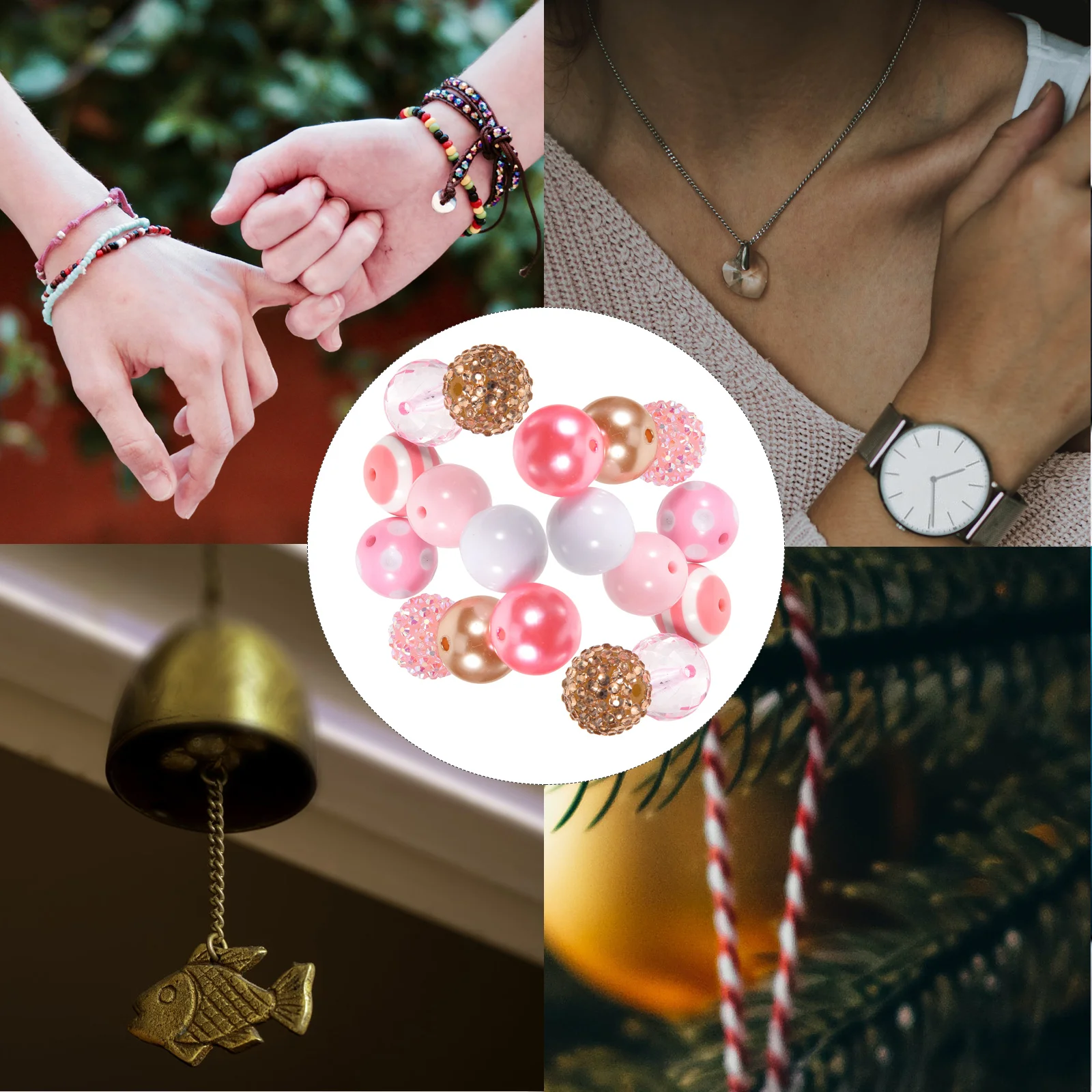 

50Pcs Beads DIY Jewelry Making Small Round Loose Acrylic Resin Spacer Beads for Crafting Bracelets Hair Decoration