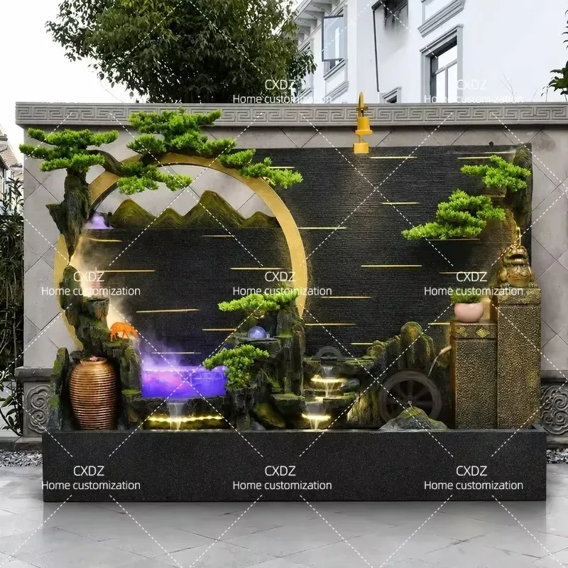 Rockery Fountain for Living Room Office Store Hotel Villa Courtyard Water Feature Water Curtain Wall Flowing Water