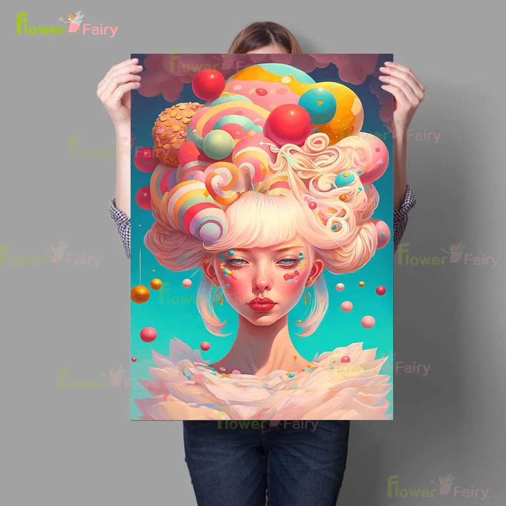 Cartoon Dream Candy Land Girls Portrait Posters Wall Art Canvas Painting Home Decor Wall Pictures For Living Room Unframed