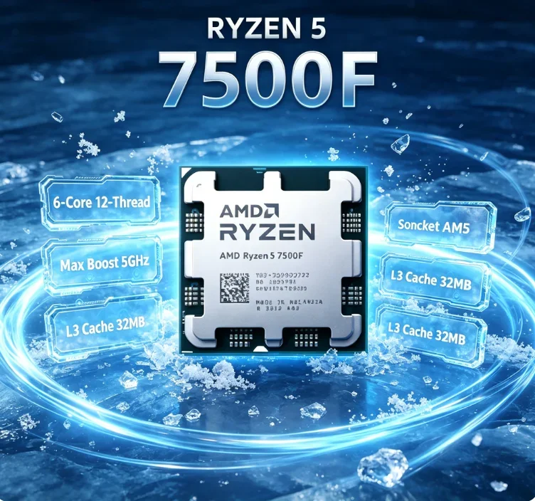 Dual Purpose Game And Render Desktop Processor Ryzen5 7500F AMD R5 7500F 3.7GHz 6 Core 12 Thread 32MB L3 Cache 65W AM5 DDR5