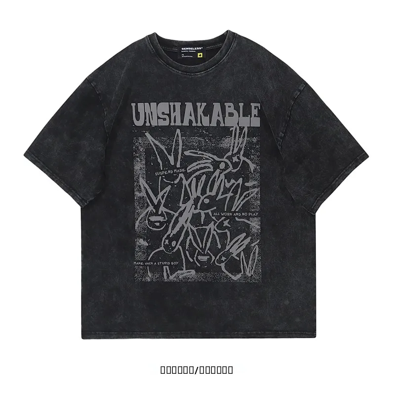 

Loose Street Style T-Shirt from Crowded Rabbit Dark Series Animal Letter Print round Neck Short Sleeve Women's Casual Co...