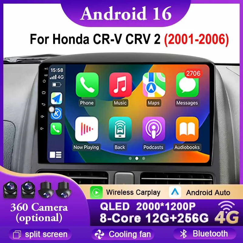 

Android 16 Carplay Auto Car Player for Honda CR-V CRV 2 2001-2006 Radio Multimedia GPS Navigation Autoradio Stereo BT Head Unit