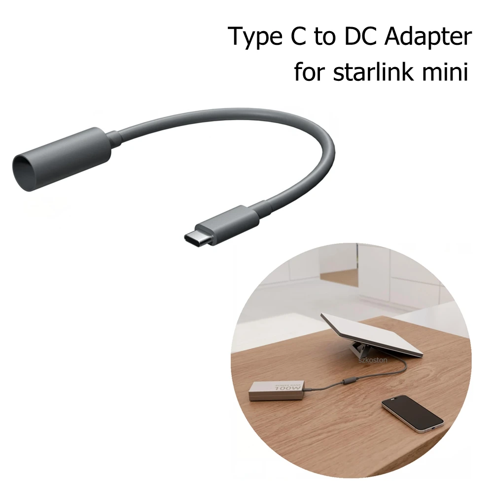 For Starlink Mini Type C to DC Adapter USB C Female to DC Male Extension Cable 65W+PD for Starlink Mini Dish Accessory