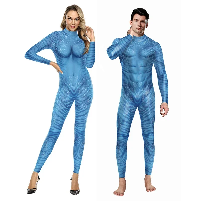 Disfraz de Avatar de película para hombre y mujer, mono con estampado Digital 3D temático, mono de Halloween Zentai