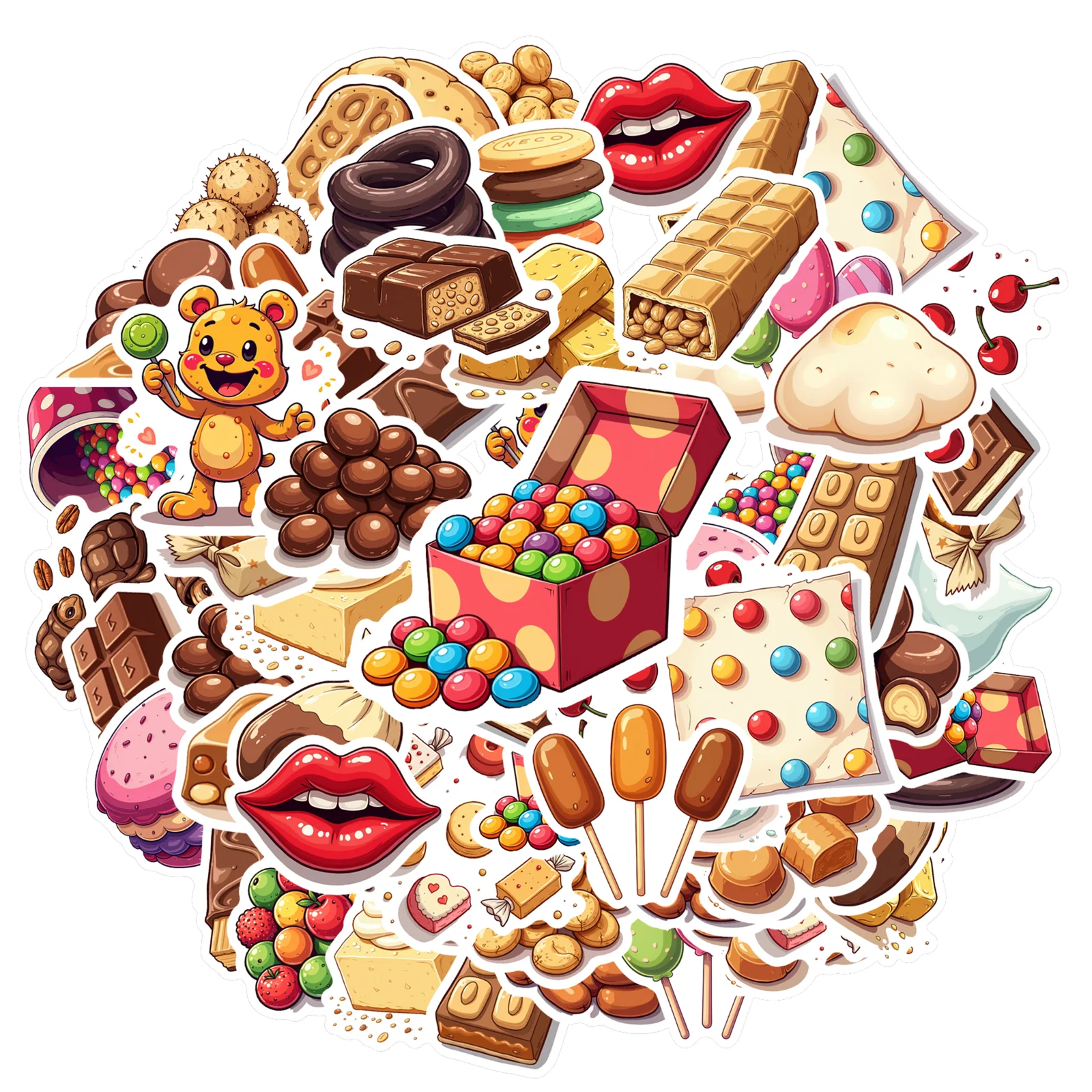 35pcs-100pcs Cute Snacks Decals Cartoon Candy Sticker Pack Funny Stickers For Suitcase Toys Fridge
