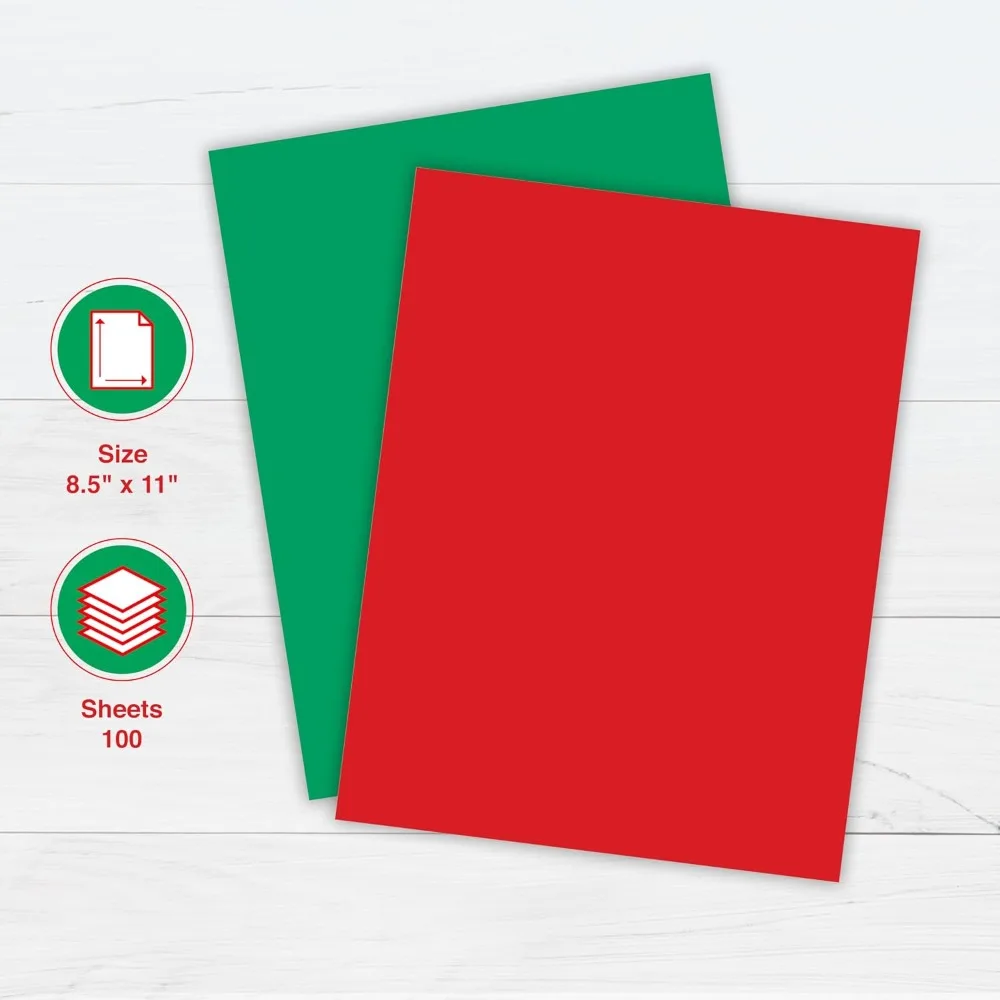 Red and Green Christmas Craft Paper 100 Sheets 8.5 x 11 Inches for Holiday Printing School Projects Scrapbooking Gift Wrapping Card Making and DIY Decorations Premium 24 lb 89 gsm Printer Compatible Paper Made in USA