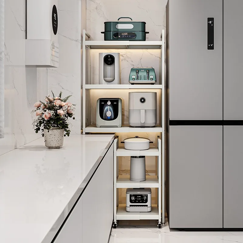 Special-shaped kitchen crevice rack floor-to-ceiling multi-layer space utilization microwave oven shelf trolley storage