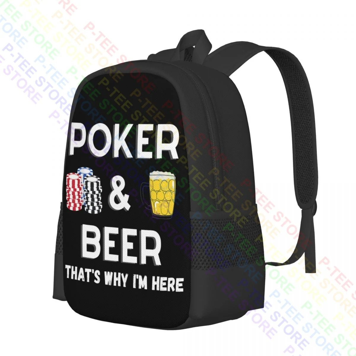 Poker And Beer Thats Why I‘M Here Funny PokerBackpack Large Capacity Gym Riding Backpack