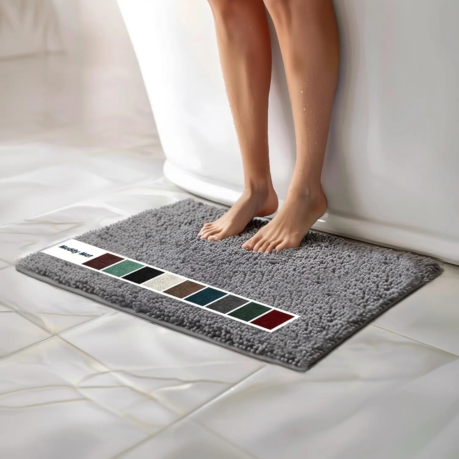 

Quick Dry Chenille Bath Mats, Non Slip, Soft & Absorbent, Grey 28"x18"