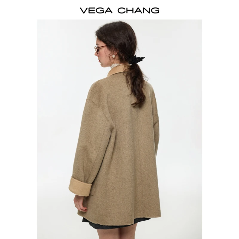 ملابس خارجية نسائية شتوية جديدة من Vega Chang ملابس خارجية صوفية قصيرة [صوف 100%]