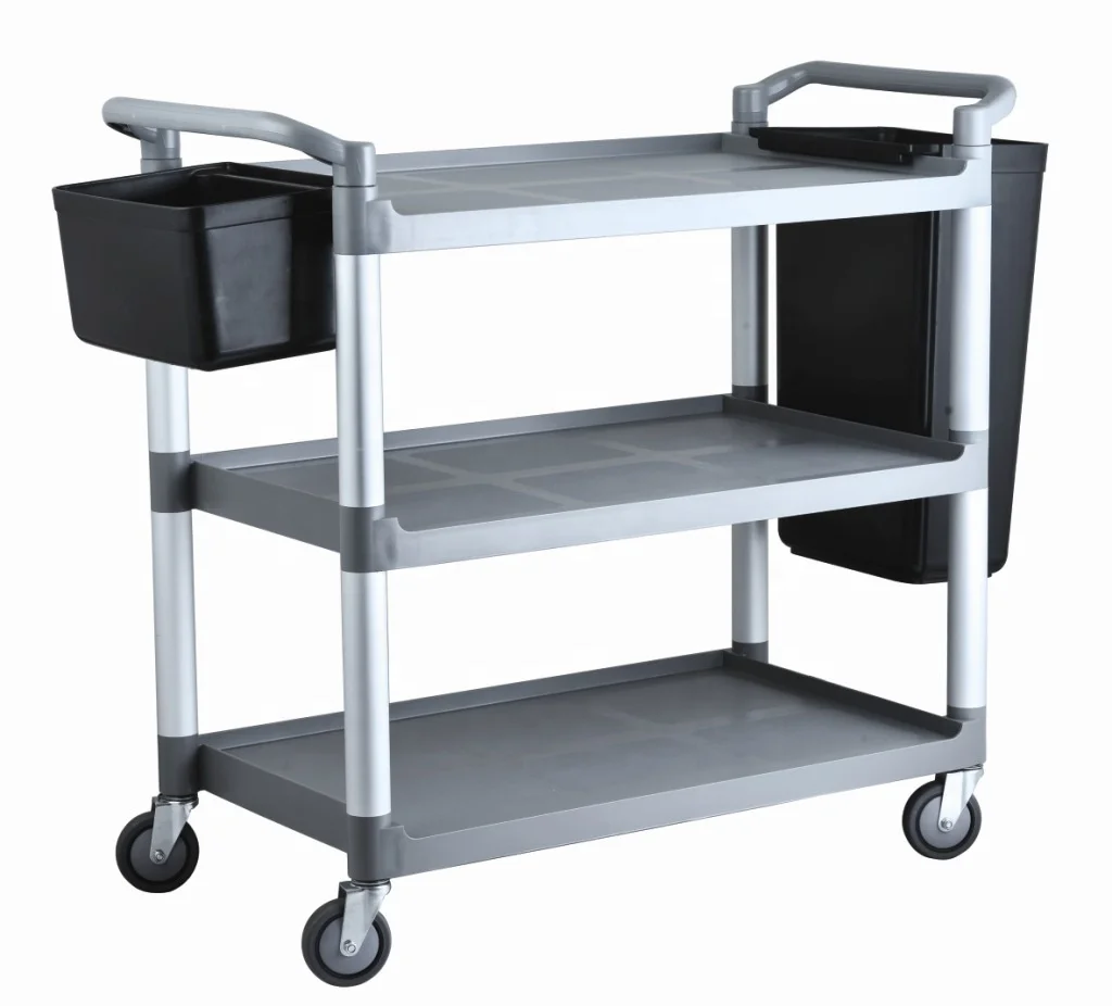 #Plastic Service Cart Double Bucket Commercial Housekeeping Hotel Rubbermaid Janitorial Collect Cleaning Trolley