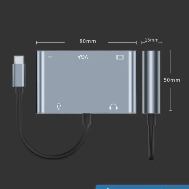 USB C Hub Multiport Adapter, 5-in-1 USB C to HDMI VGA Converter with 4K 60Hz Output and Power Delivery Charging Port for MacBook view 5
