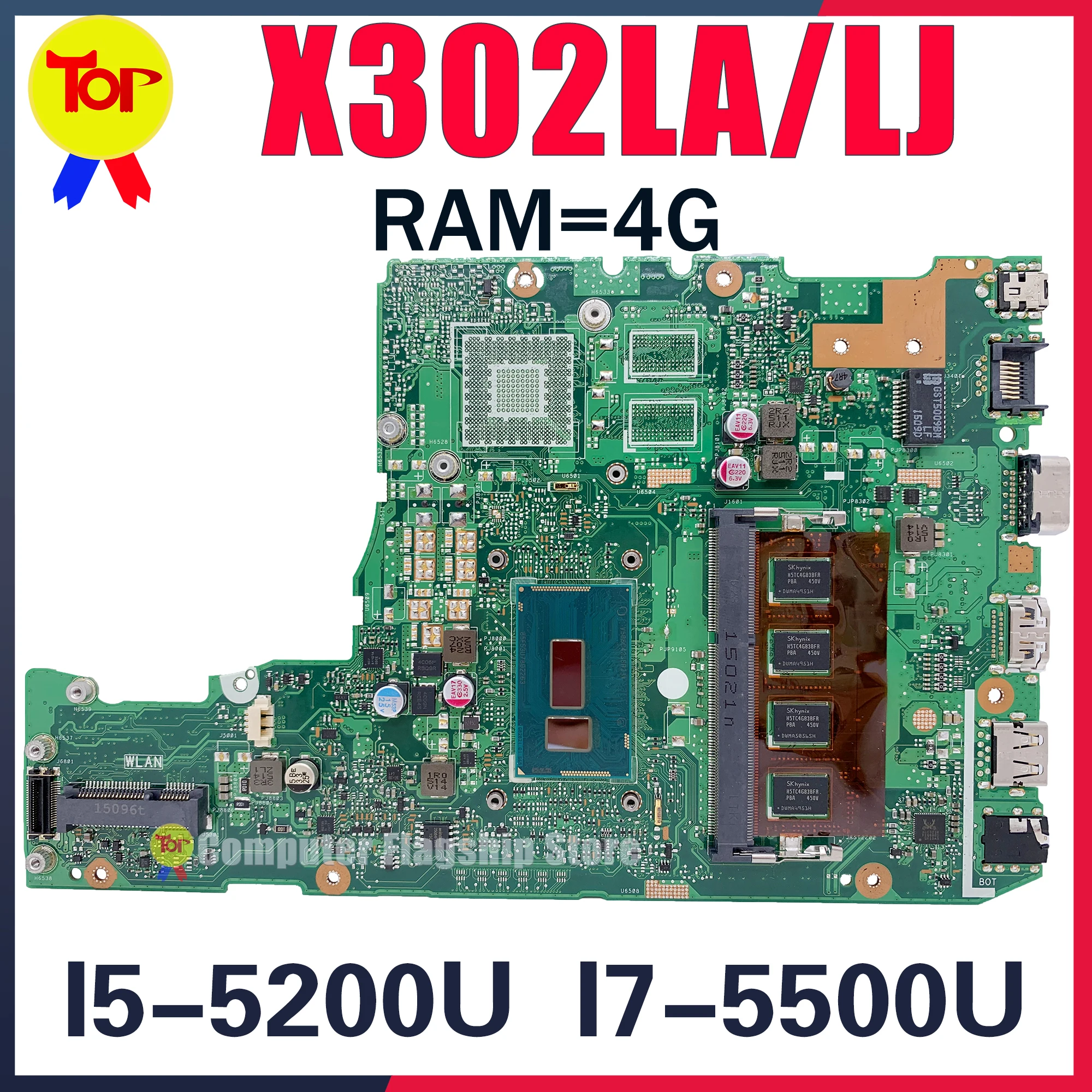 KEFU X302LA Laptop Motherboard For ASUS X302L X302LA/LJ X302LJ I3 I5-5200U I7-5500U 4G-RAM Mainboard 100% Working