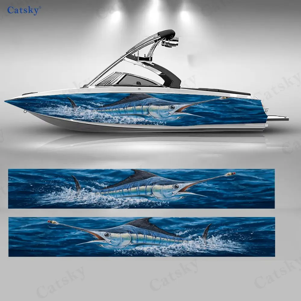 

2Pcs Blue Marlin Breaker Boat Stickers, PVC Waterproof Durable Vinyl Wrap Decals for Fishing Boats, Durable and Stylish Design