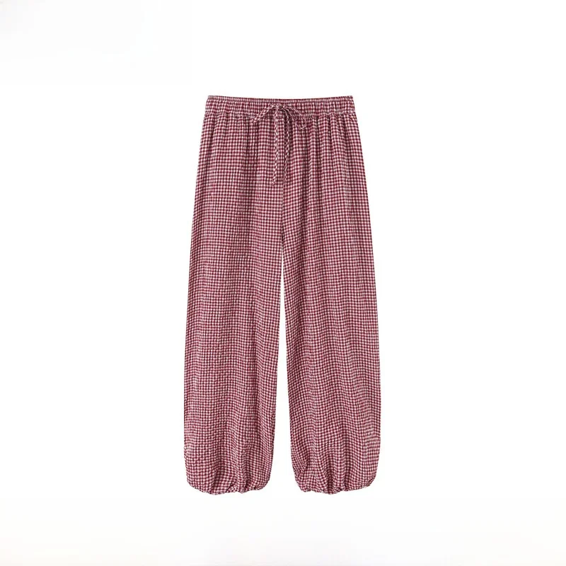 Pantalones de Moda con Estampado Vichy para Mujer, Estilo ZR, Nueva Colección Primavera-Verano, Fibra de Poliéster, Cintura N...