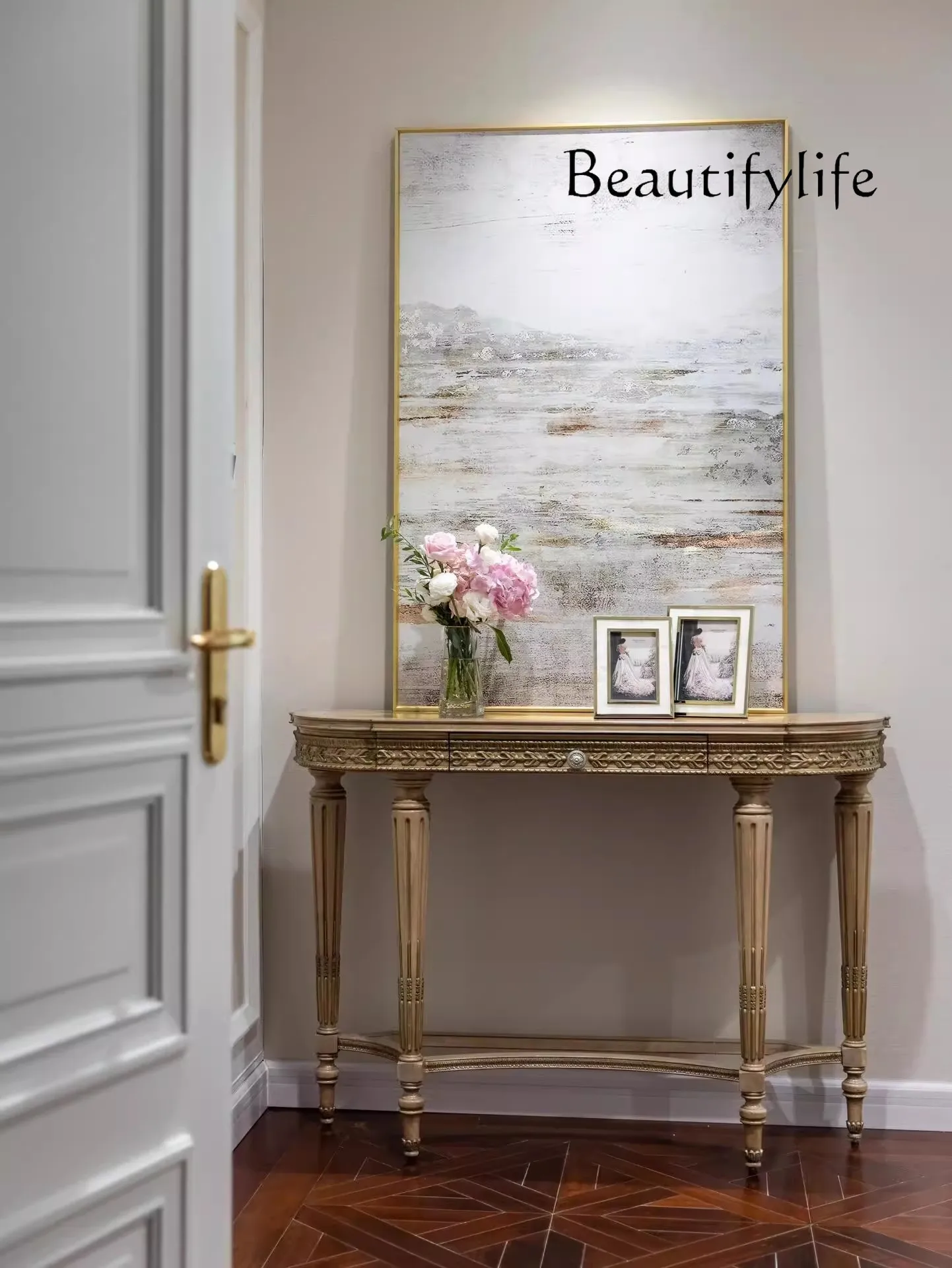 French retro solid wood entrance table/American country living room wall decorative cabinet/partition side table designer model