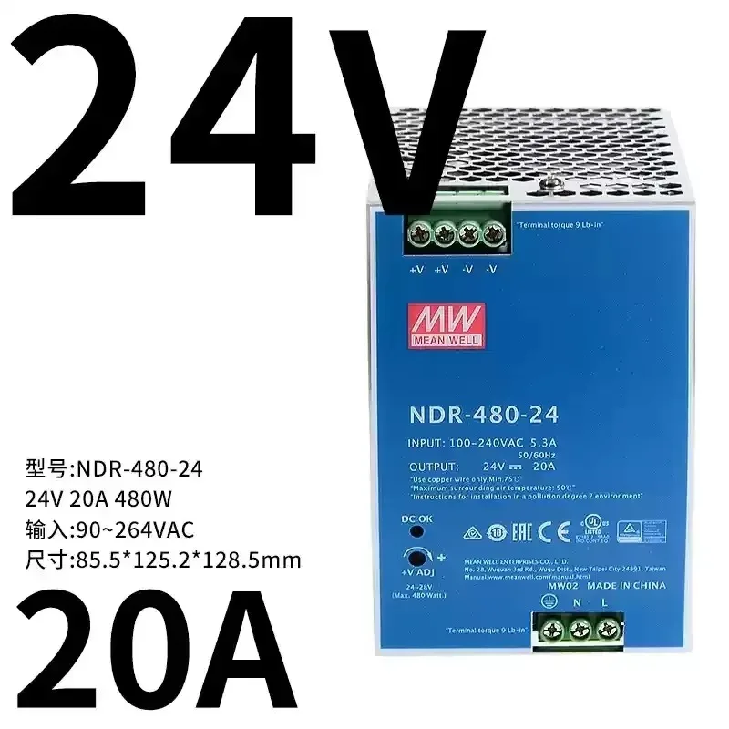 

MEAN MELL NDR-480 24 В 48 В Импульсный источник питания на DIN-рейку NDR-480-24 NDR-480-48 MEAN WELL