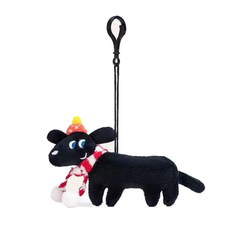 

Sweet with Scarf Black Dog Keychain Backpack Charms Plush Christmas Puppy Pendant Korean Style Cartoon Plush Doll Toy Children