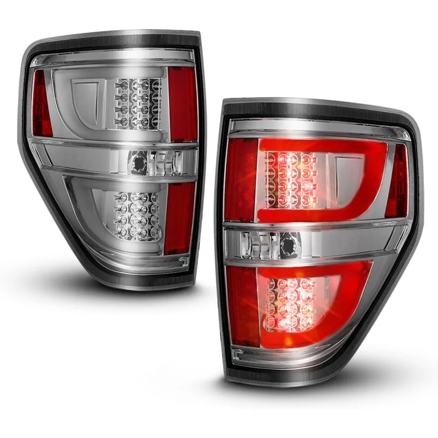 

Chrome Housing Light Tint Smoke Lens LED Tube Bar Replacement Brake Tail Lamp Set for F150 Pickup Truck Passenger and Driver S