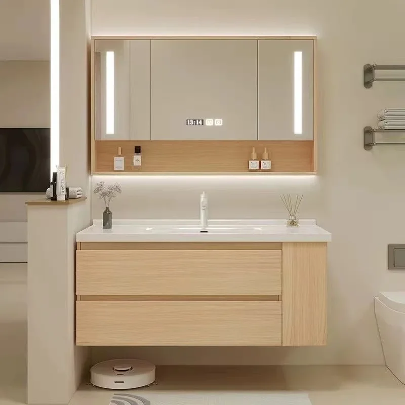 Floating Bathroom Vanity with Ceramic Integrated Sink Combo, Wall Mounted Storage Cabinet with 2 Drawers Faucet & Pop Up Drain