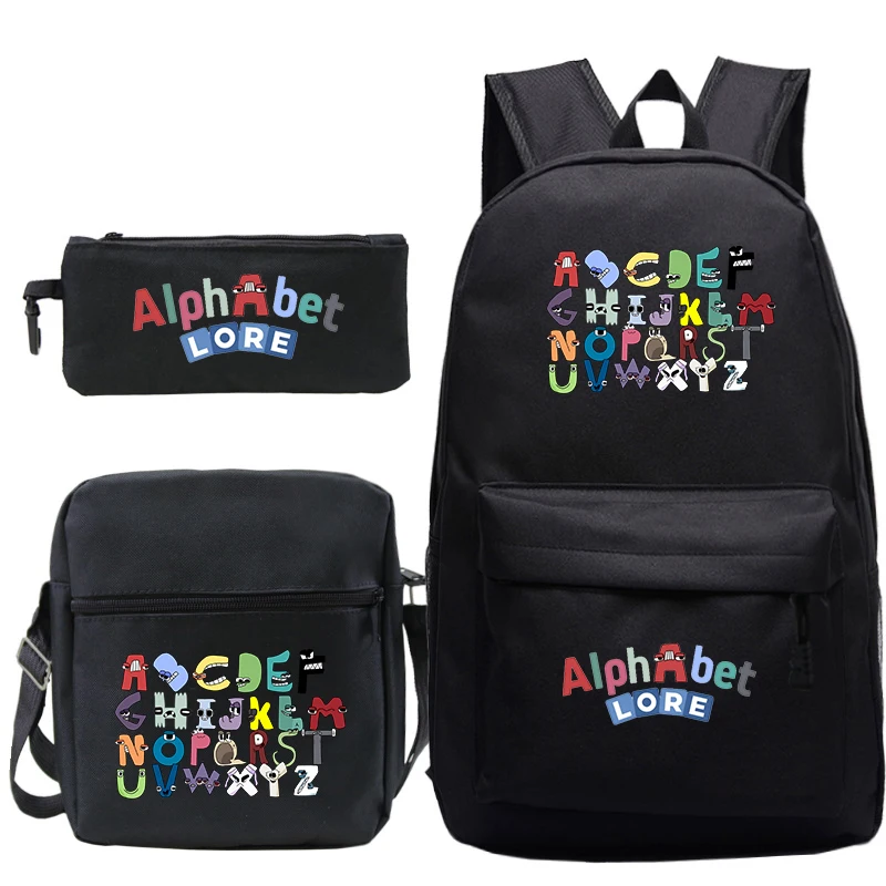 Alphabet Lore Bcakpacks 3pcs Set Schoolbag Kids Mochila Student Daily Rucksack Boys Girls Anime Backpack Children School Bags
