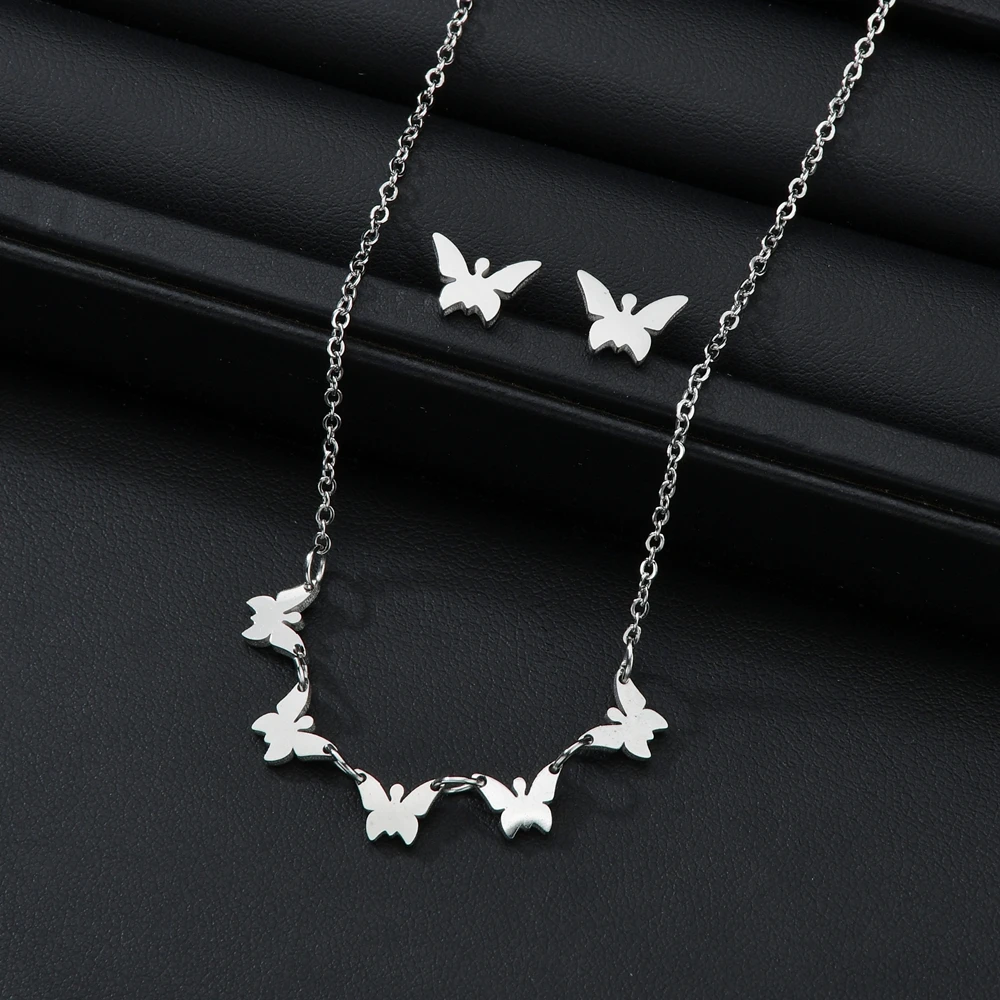 3pcs/set Jewelry Sets Women Elegant Butterfly Pendant Necklace Star Heart Cross Stud Earrings Set Neck Chain Female Gift