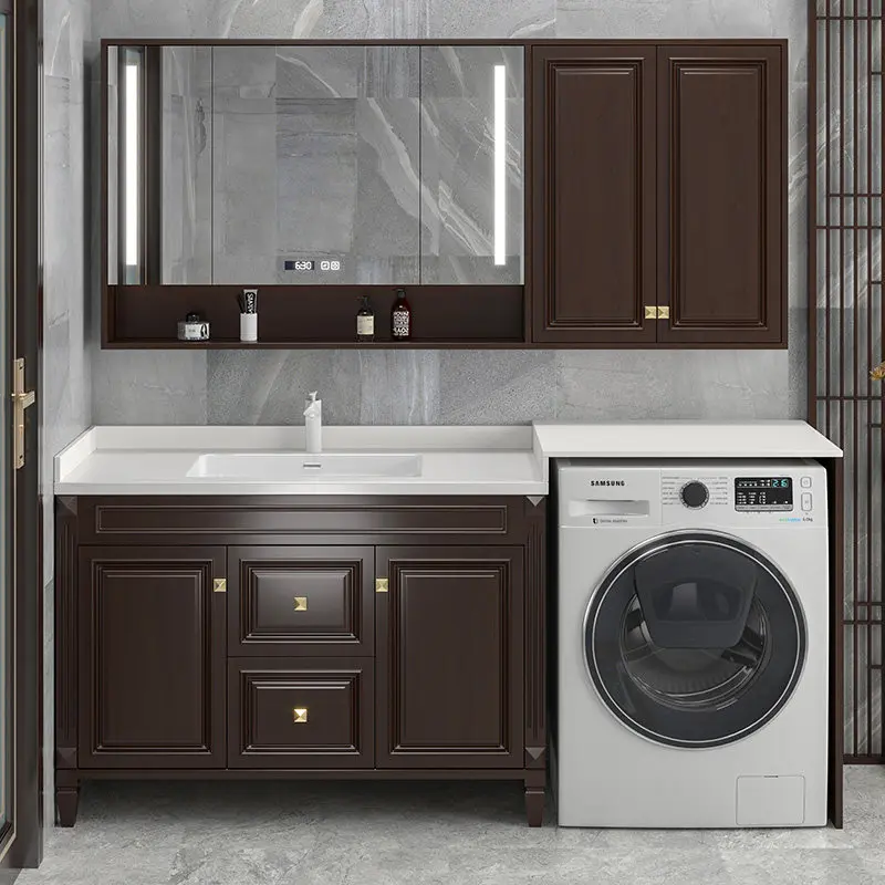 Vintage bathroom cabinet washbasin washing machine integrated cabinet combination floor-to-ceiling washing table oak