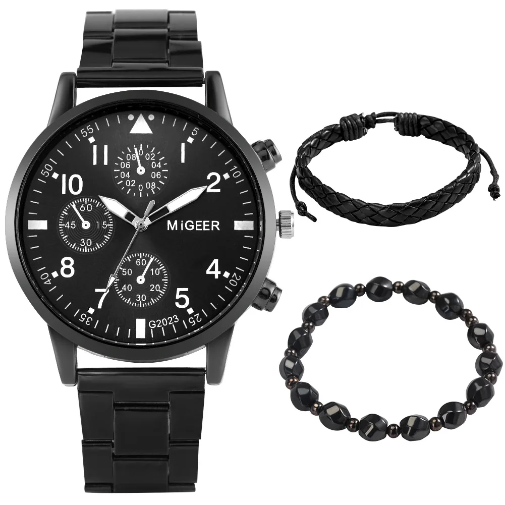 New Fashion Men Watch Bracelet Set Black Gift Box Three Dial Decoration Quartz Watch Set for Men Relogio Masculino Drop Shipping