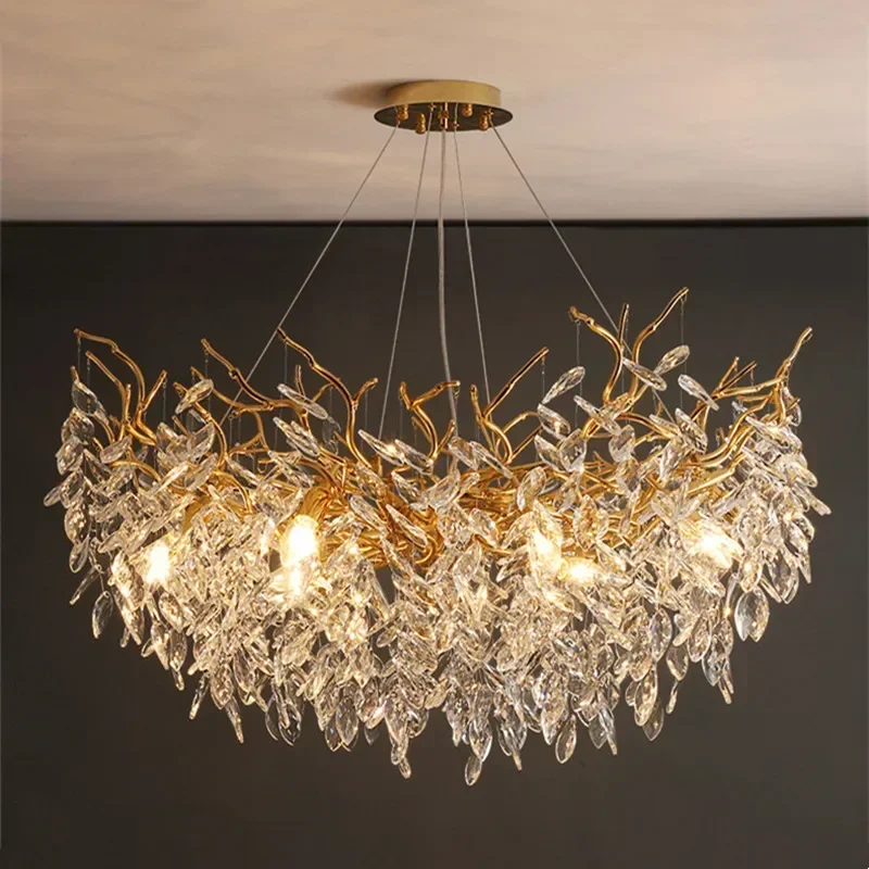 Imagem -05 - Branch Led Luzes Pingente para Sala de Jantar Lustre Cristal Arte Pendurada Lâmpada Moderna Suspender Lâmpada Ouro Chandelier Fixtures