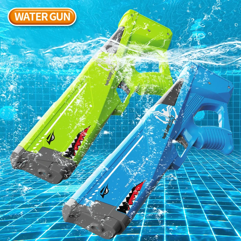 Pistola de água elétrica de tubarão, brinquedo de alta pressão, tiro contínuo, pistola de água de longo alcance, spray blaster, brinquedo de piscina ao ar livre para crianças meninos