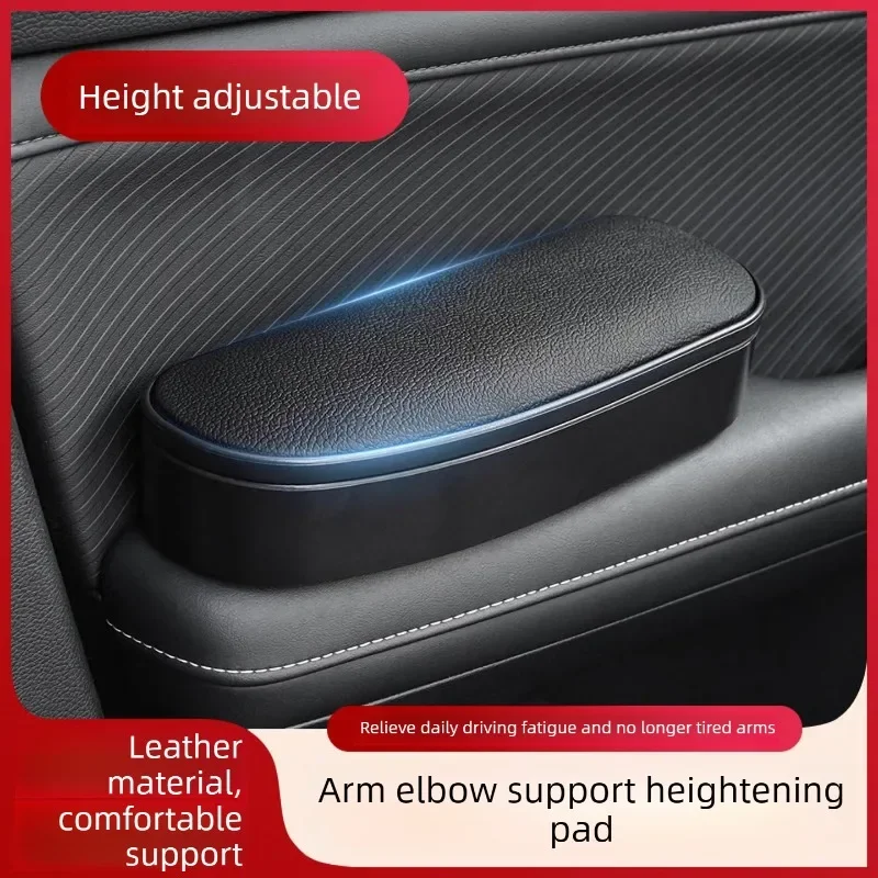 For Height-Adjustable Raised Armrest Box with Door Elbow Supports, Universal Black Storage Accessories for Car Drivers